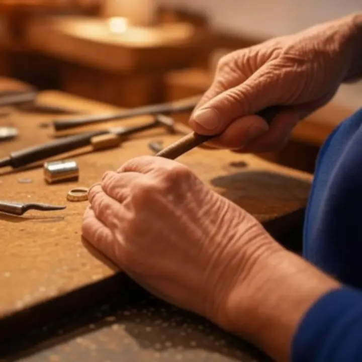 Mistrz złotnik przy pracy w tradycyjnej pracowni